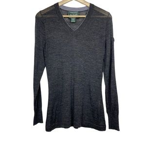 WOOLRICH Merino Wool Blend V-neck Sweater, Dark Grey, Size Medium